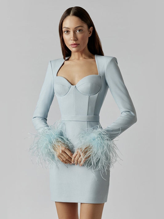 Feathers Mini Body-con Bandage Dress - Impactive Shop